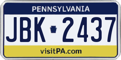 PA license plate JBK2437
