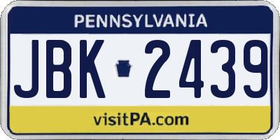 PA license plate JBK2439
