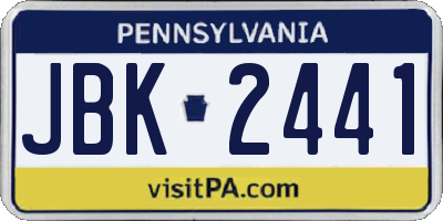 PA license plate JBK2441