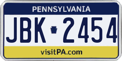 PA license plate JBK2454