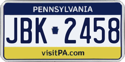 PA license plate JBK2458