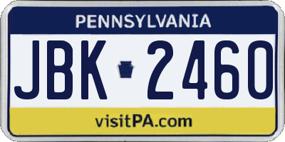 PA license plate JBK2460