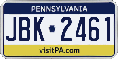 PA license plate JBK2461