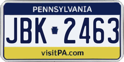 PA license plate JBK2463