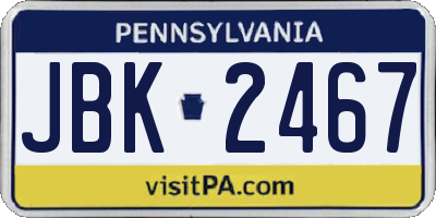 PA license plate JBK2467