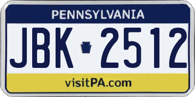 PA license plate JBK2512