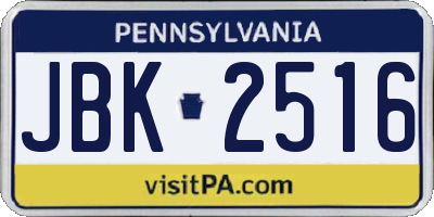 PA license plate JBK2516
