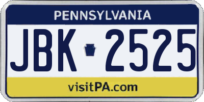 PA license plate JBK2525