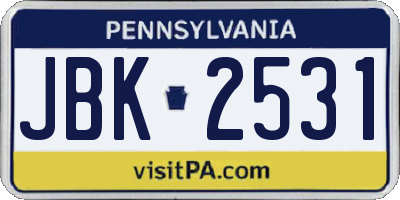 PA license plate JBK2531