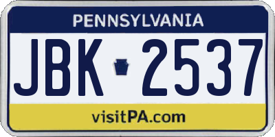 PA license plate JBK2537