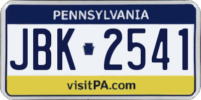 PA license plate JBK2541