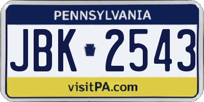 PA license plate JBK2543