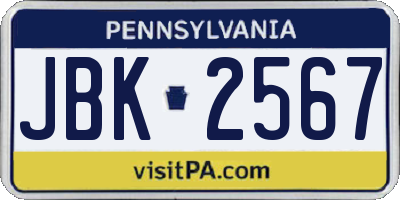 PA license plate JBK2567