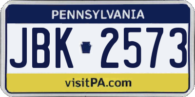 PA license plate JBK2573