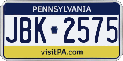 PA license plate JBK2575