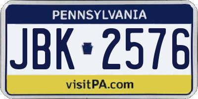 PA license plate JBK2576