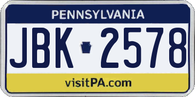 PA license plate JBK2578