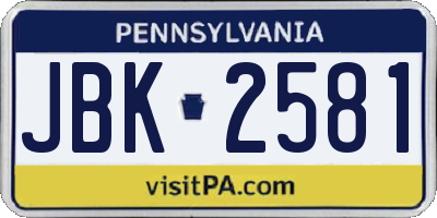 PA license plate JBK2581