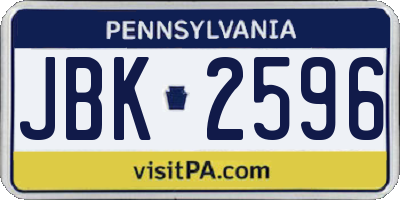 PA license plate JBK2596
