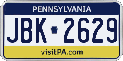 PA license plate JBK2629