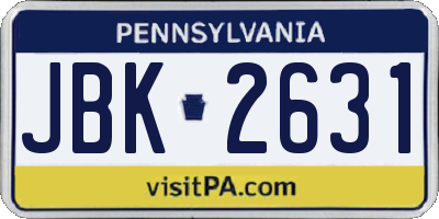 PA license plate JBK2631