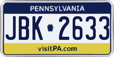 PA license plate JBK2633