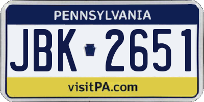 PA license plate JBK2651