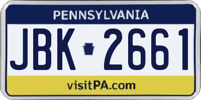 PA license plate JBK2661