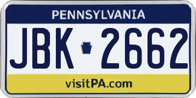 PA license plate JBK2662