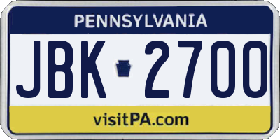 PA license plate JBK2700