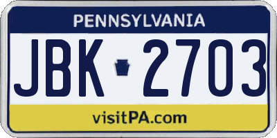 PA license plate JBK2703