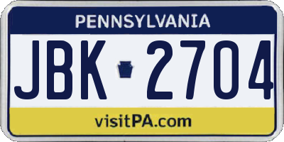 PA license plate JBK2704