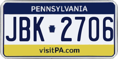 PA license plate JBK2706