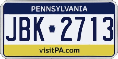 PA license plate JBK2713