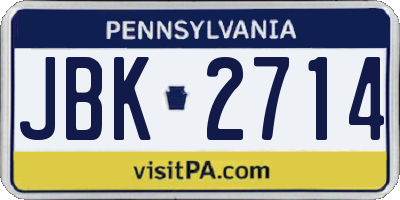 PA license plate JBK2714