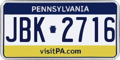 PA license plate JBK2716