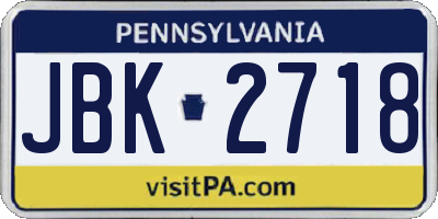 PA license plate JBK2718