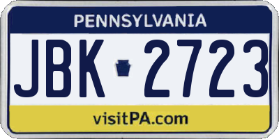 PA license plate JBK2723