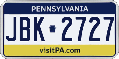PA license plate JBK2727