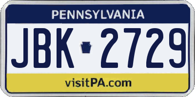PA license plate JBK2729