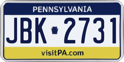 PA license plate JBK2731