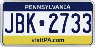 PA license plate JBK2733