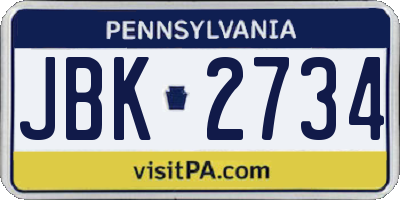 PA license plate JBK2734