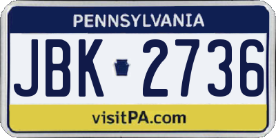 PA license plate JBK2736