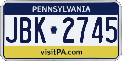 PA license plate JBK2745