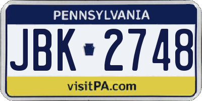 PA license plate JBK2748