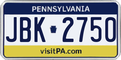 PA license plate JBK2750
