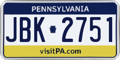 PA license plate JBK2751