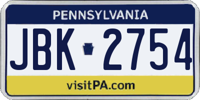 PA license plate JBK2754