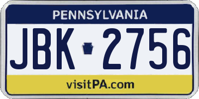 PA license plate JBK2756